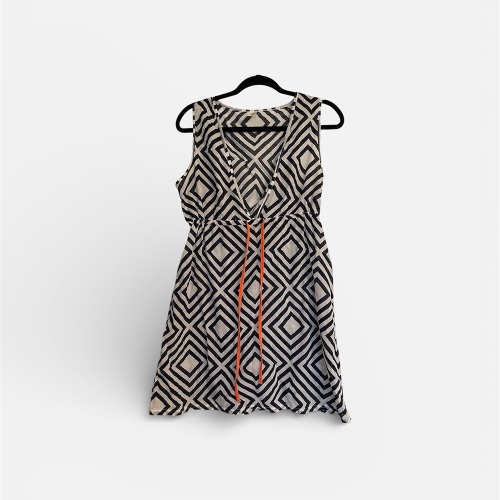 Geometric Patterned Sleeveless Dress bathing suit coverup blue and white Size L‎
